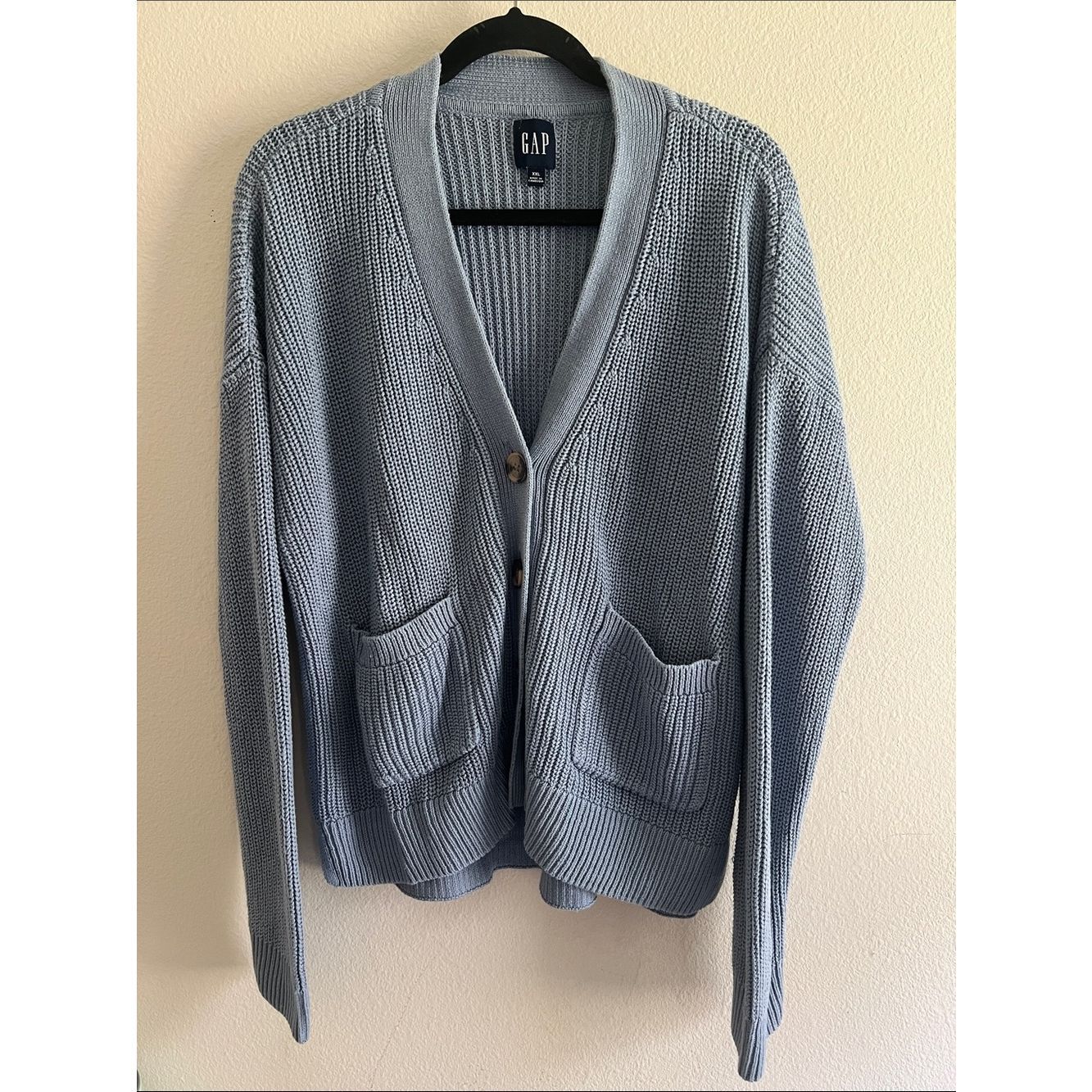 Gap Womens Xxl Blue Chunky Knit Cardigan Sweater Oversized Button Front Pockets
